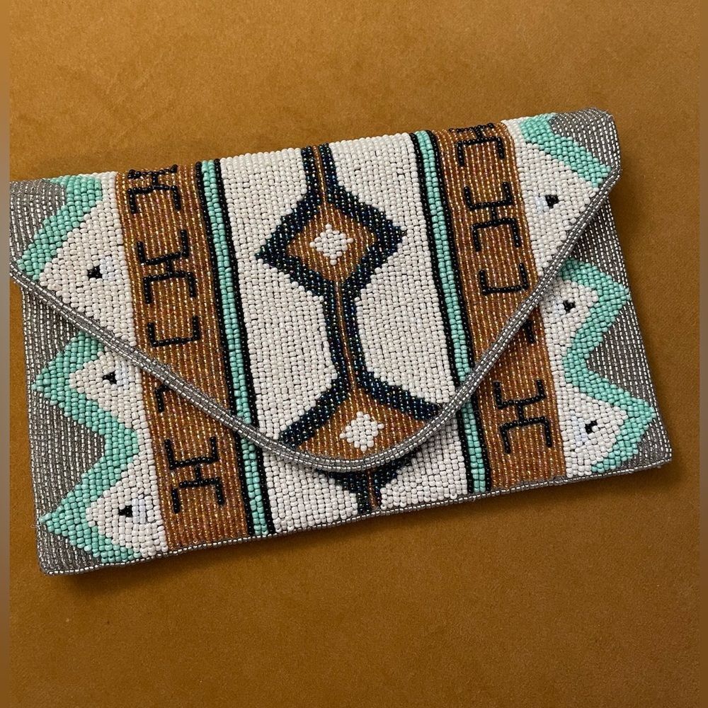 From St. Xavier Beaded Clutch Tribal Print